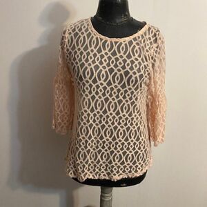EST. 1946 Peach Lace 3/4 bell sleeves top, size S